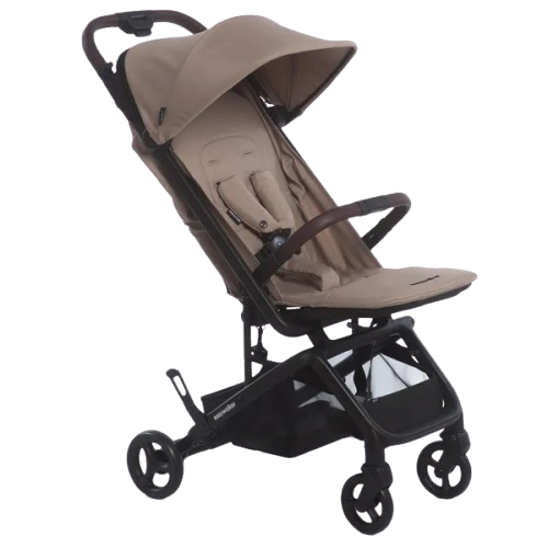 Easywalker Miley2 kinderwagen in Pearl Taupe met zwart frame en wielen.