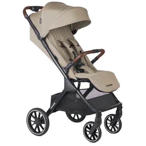 Easywalker Jackey2 XL buggy in de kleur Pearl Taupe met extra grote wielen en modern ontwerp.