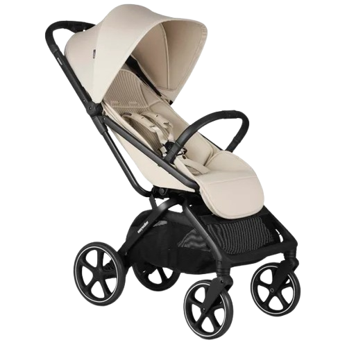 Easywalker Rockey L kinderwagen in Bright Taupe met zwarte wielen en frame