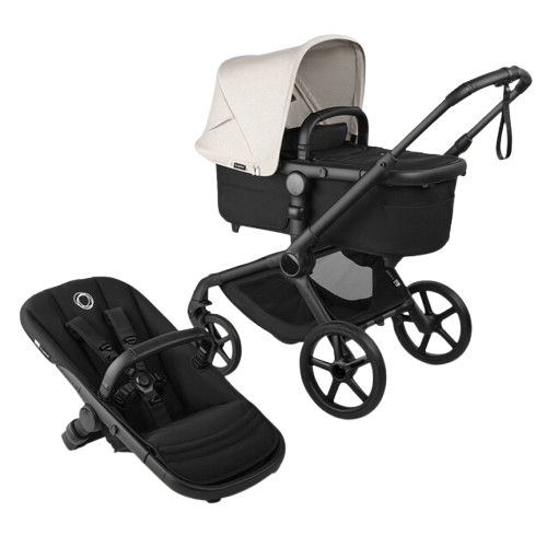 Bugaboo Fox 5 Renew kinderwagen in Black Heritage/Misty White uitvoering met modern en luxe design.
