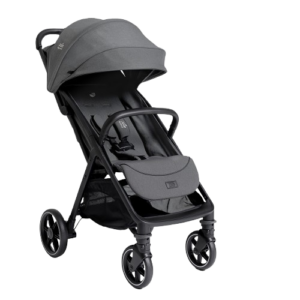 Compacte grijze Joie Signature Parcel LX Ebony buggy met verstelbare rugleuning en grote wielen